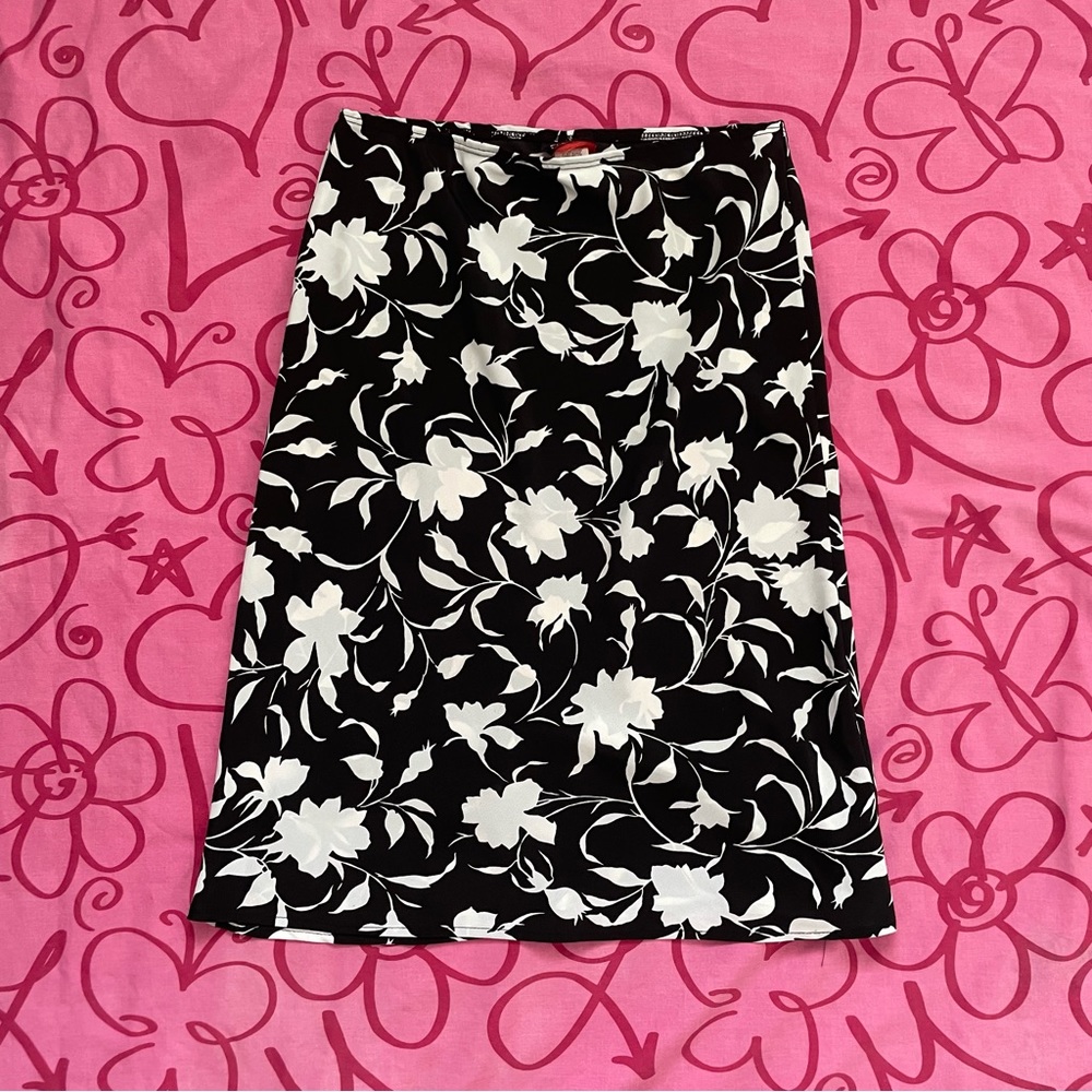 Y2K Black & White Floral Midi Skirt